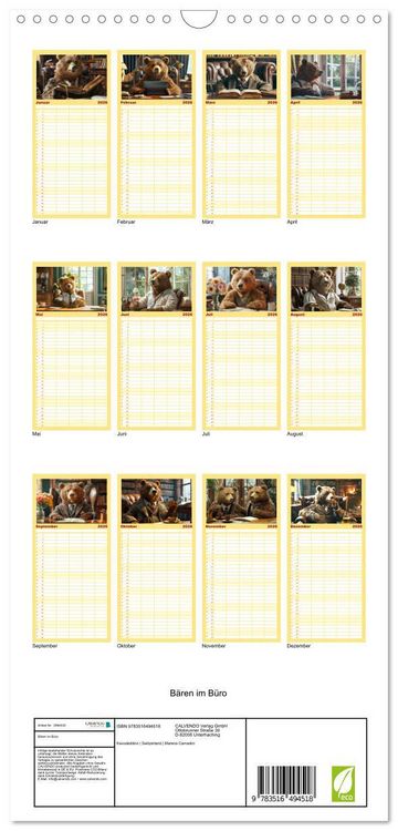 Produktbild: Familienplaner 2026 - B&auml;ren im B&uuml;ro mit 5 Spalten (Wandkalender, 21 x 45 cm) CALVENDO