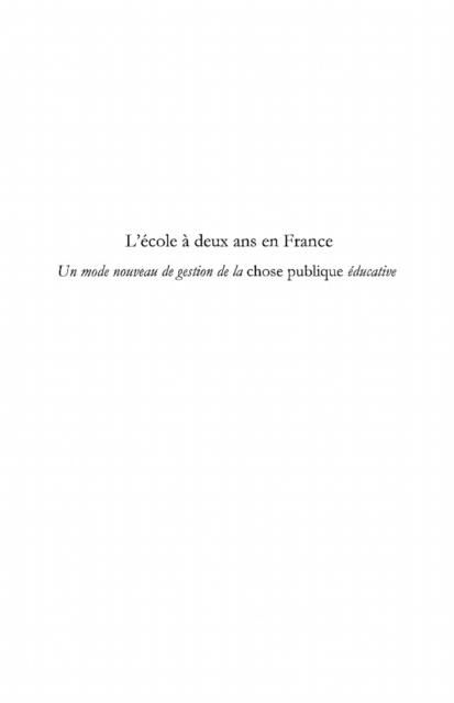Produktbild: L'ecole A deux ans en france - un mode nouveau de gestion de