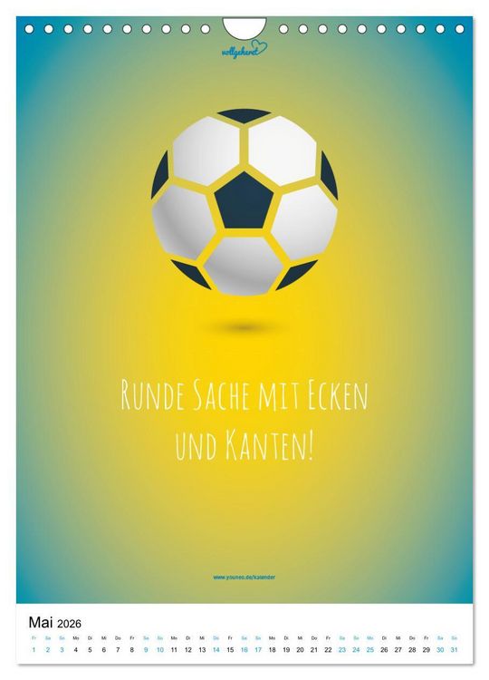 Produktbild: vollgeherzt: Der lustige Zitate-Wandkalender f&uuml;r Fu&szlig;ballfans und Sportbegeisterte! (Wandkalender 2026 DIN A4 hoch), CALVENDO Monatskalender