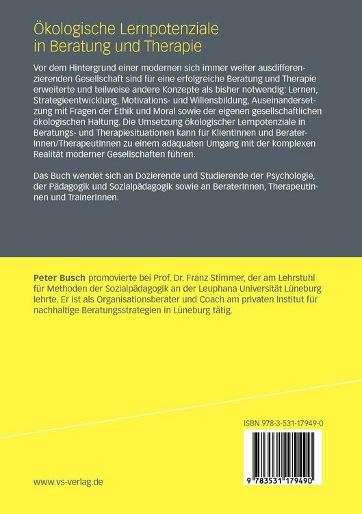 Produktbild: &Ouml;kologische Lernpotenziale in Beratung und Therapie