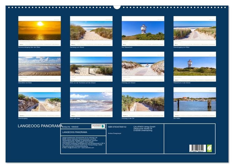 Produktbild: LANGEOOG PANORAMA (Wandkalender 2026 DIN A2 quer), CALVENDO Monatskalender
