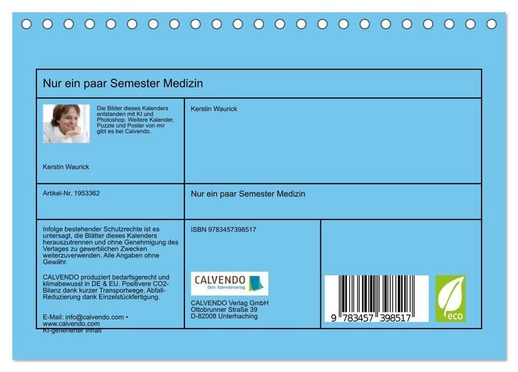 Produktbild: Nur ein paar Semester Medizin (Tischkalender 2026 DIN A5 quer), CALVENDO Monatskalender