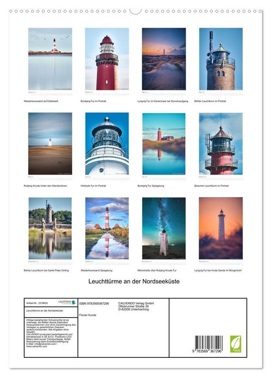 Produktbild: Leuchtt&uuml;rme an der Nordseek&uuml;ste (hochwertiger Premium Wandkalender 2027 DIN A2 hoch), Kunstdruck in Hochglanz