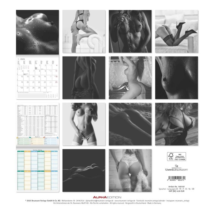 Produktbild: Feminine 2026 - Broschürenkalender 30x30 cm (30x60 geöffnet) - Kalender mit Platz für Notizen - Feminin - Bildkalender - Wandplaner - Erotikkalender