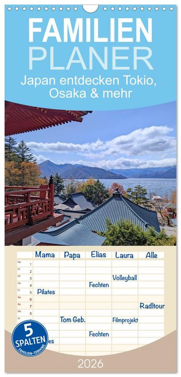 Produktbild: Familienplaner 2026 - Japan entdecken Tokio, Osaka & mehr mit 5 Spalten (Wandkalender, 21 x 45 cm) CALVENDO