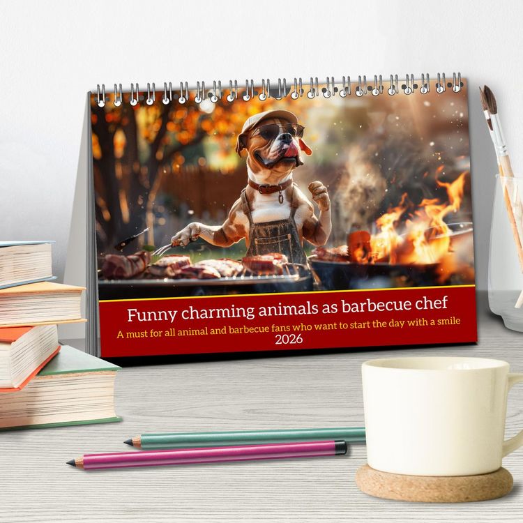 Produktbild: Funny charming animals as barbecue chef (Desk Calendar 2026 DIN A5 landscape), CALVENDO 12 Month DeskCalendar