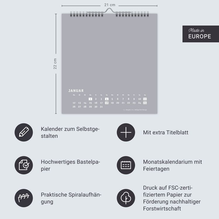 Produktbild: Premium-Bastelkalender silbergrau mittel 2026