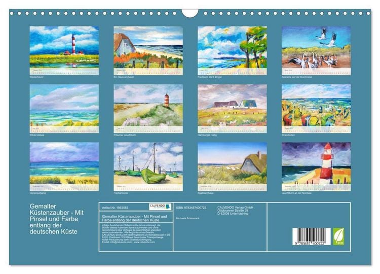 Produktbild: Gemalter K&uuml;stenzauber - Mit Pinsel und Farbe entlang der deutschen K&uuml;ste (Wandkalender 2026 DIN A3 quer), CALVENDO Monatskalender