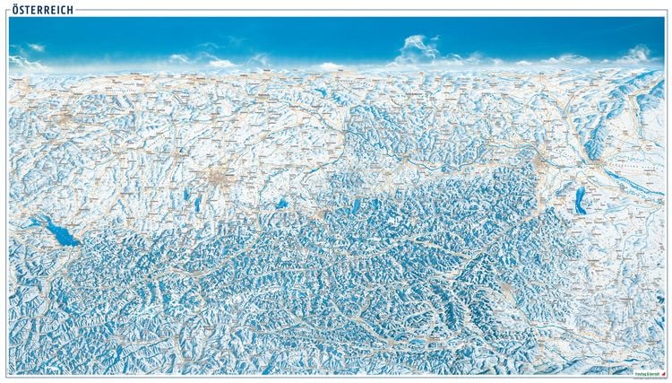 Österreich Panoramakarte, Sommer / Winter, Poster, Plano in Rolle, freytag & berndt