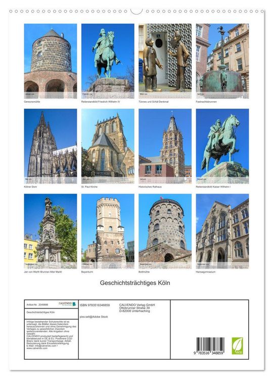 Produktbild: Geschichtstr&auml;chtiges K&ouml;ln (hochwertiger Premium Wandkalender 2026 DIN A2 hoch), Kunstdruck in Hochglanz