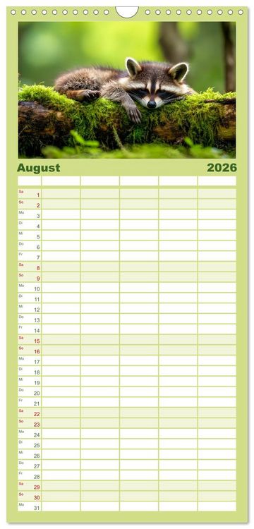 Produktbild: Familienplaner 2026 - Wilde Tierwelt im Wald mit 5 Spalten (Wandkalender, 21 x 45 cm) CALVENDO