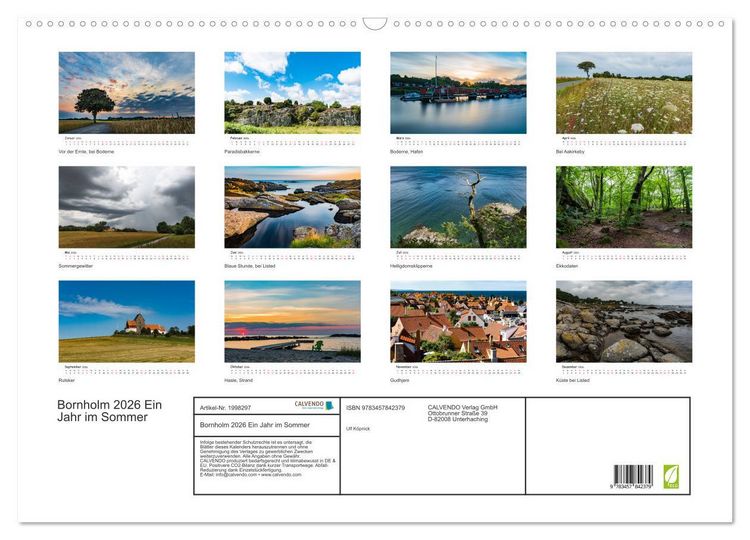 Produktbild: Bornholm 2026 Ein Jahr im Sommer (Wandkalender 2026 DIN A2 quer), CALVENDO Monatskalender