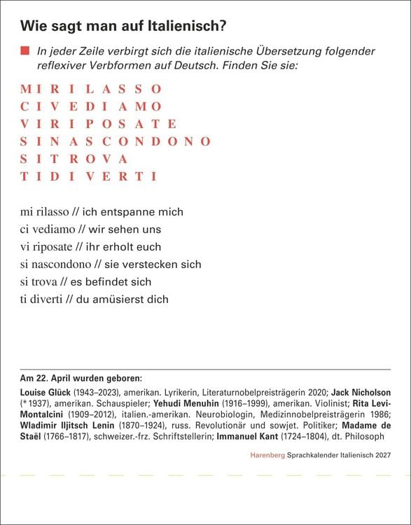 Produktbild: Italienisch Sprachkalender 2027 - Italienisch lernen leicht gemacht - Tagesabrei&szlig;kalender