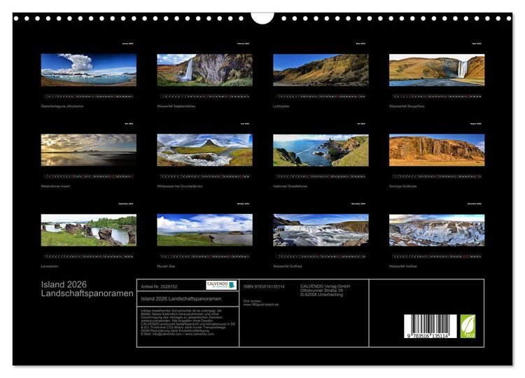 Produktbild: Island 2026 Landschaftspanoramen (Wandkalender 2026 DIN A3 quer), CALVENDO Monatskalender