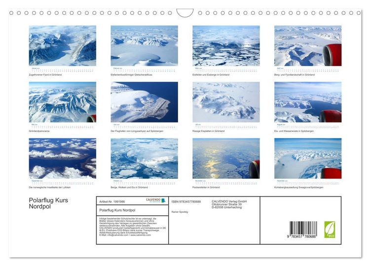 Produktbild: Polarflug Kurs Nordpol (Wandkalender 2026 DIN A3 quer), CALVENDO Monatskalender