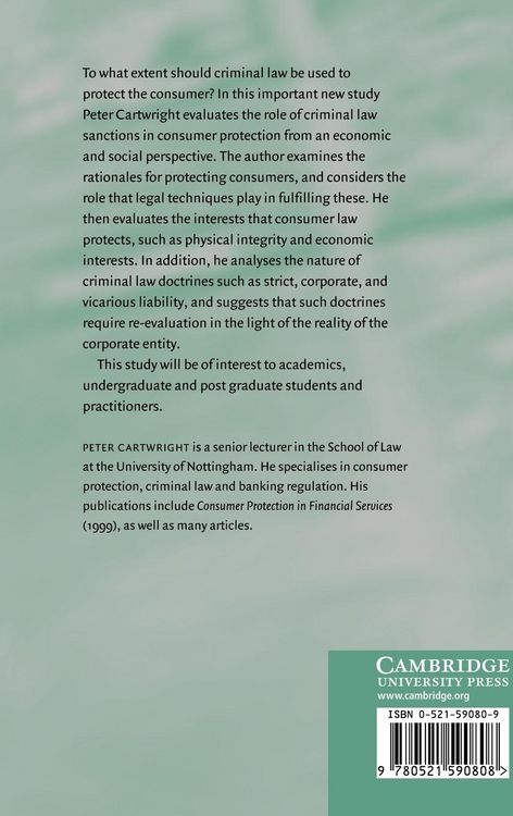 Produktbild: Consumer Protection and the Criminal Law
