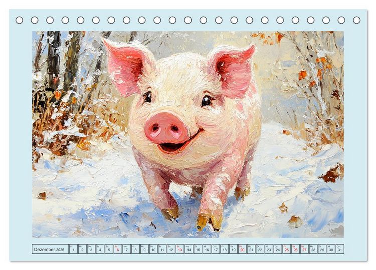 Produktbild: Lustiges Borstenvieh. Zauberhafte Schweinchen im &Ouml;lgem&auml;lde-Stil (Tischkalender 2026 DIN A5 quer), CALVENDO Monatskalender