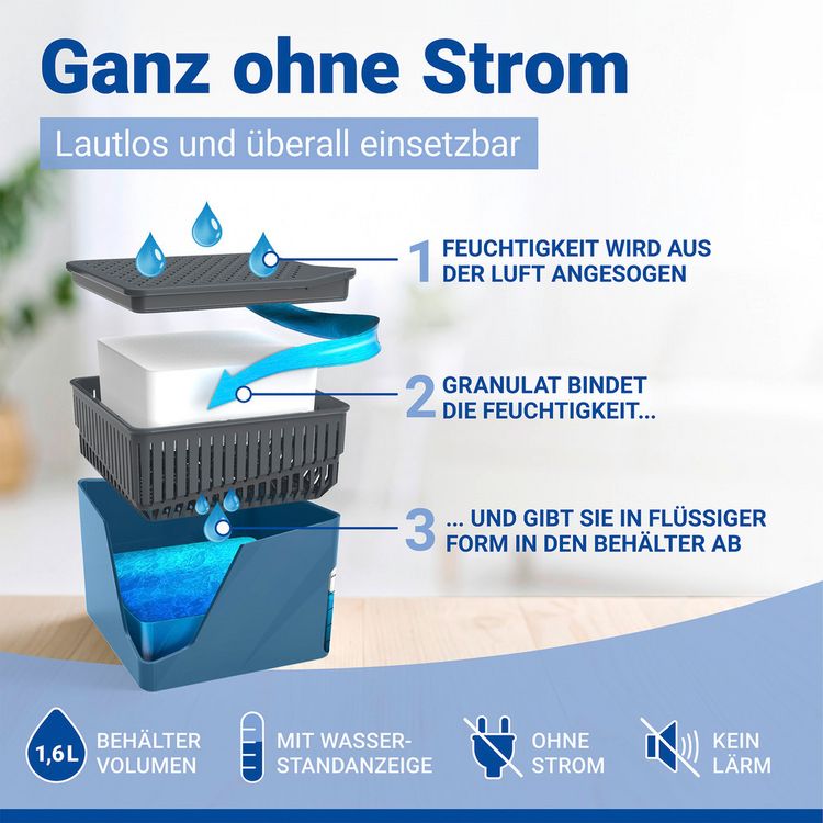 Produktbild: Raumentfeuchter Mod. Cube Blau 1000 g, 2er Set, beugt Schimmel und Ger&uuml;chen vor
