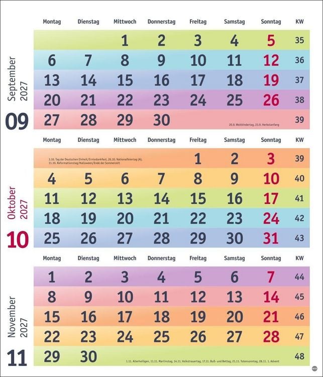 Produktbild: Bunte Wochen 3-Monatsplaner 2027