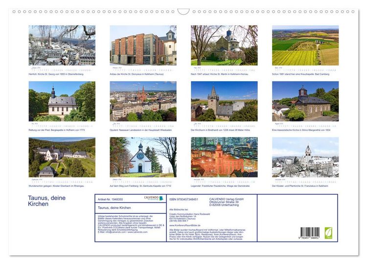 Produktbild: Taunus, deine Kirchen (Wandkalender 2026 DIN A2 quer), CALVENDO Monatskalender
