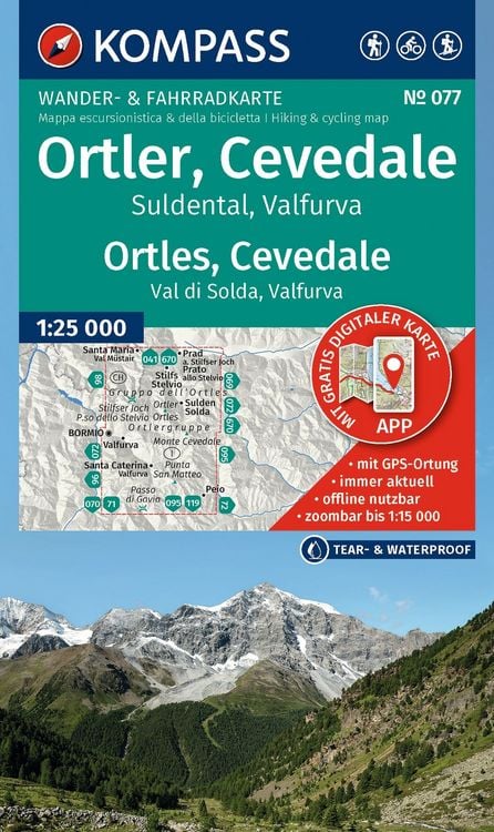 Produktbild: KOMPASS Wanderkarte 077 Ortler, Cevedale, Suldental, Valfurva / Ortles, Cevedale, Val di Solda, Valfura 1:25.000