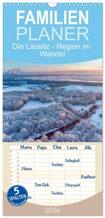 Produktbild: Familienplaner 2026 - Die Lausitz - Region im Wandel mit 5 Spalten (Wandkalender, 21 x 45 cm) CALVENDO