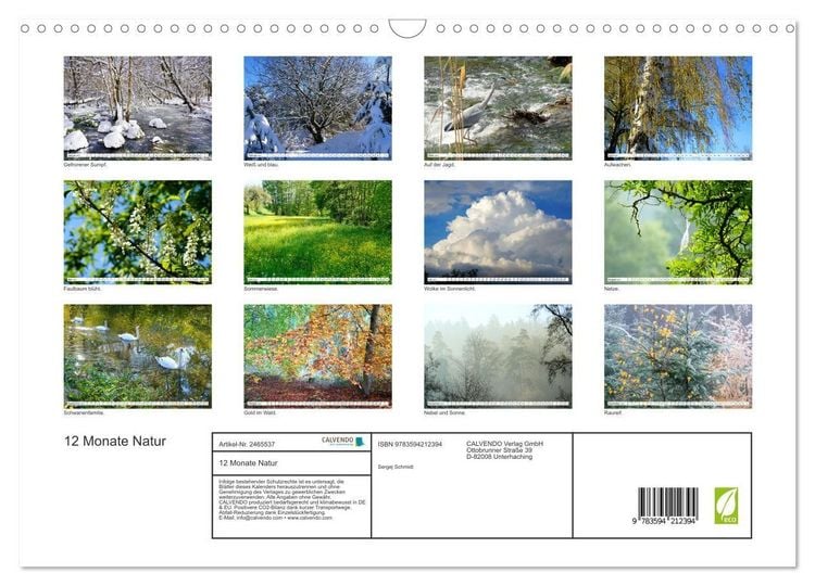 Produktbild: 12 Monate Natur (Wandkalender 2027 DIN A3 quer), CALVENDO Monatskalender