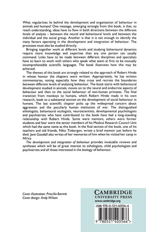 Produktbild: The Development and Integration of Behaviour