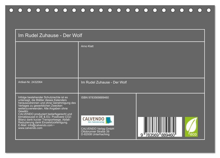 Produktbild: Im Rudel Zuhause - Der Wolf (Tischkalender 2027 DIN A5 quer), CALVENDO Monatskalender