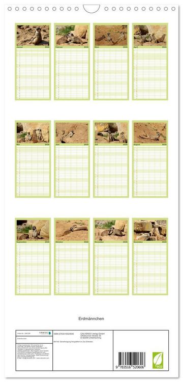 Produktbild: Familienplaner 2026 - Erdm&auml;nnchen mit 5 Spalten (Wandkalender, 21 x 45 cm) CALVENDO