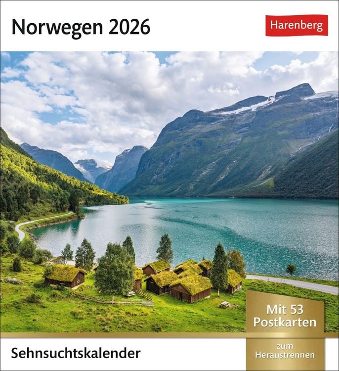 Produktbild: Norwegen Sehnsuchtskalender 2026 - Wochenkalender mit 53 Postkarten