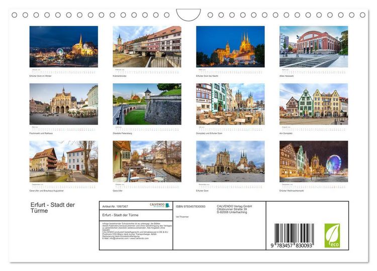 Produktbild: Erfurt - Stadt der T&uuml;rme (Wandkalender 2026 DIN A4 quer), CALVENDO Monatskalender