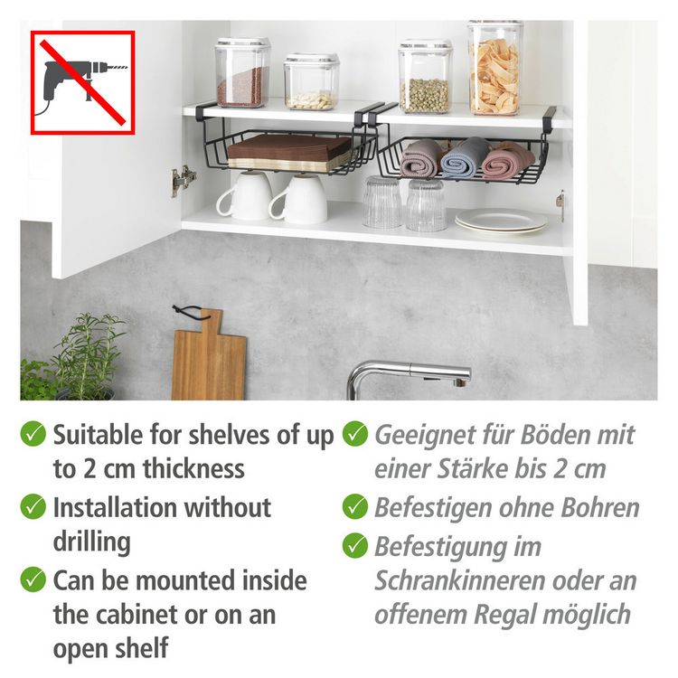 Produktbild: Regaleinh&auml;ngekorb Mod. Klea Schwarz, f&uuml;r K&uuml;chen- oder Kleiderschrank