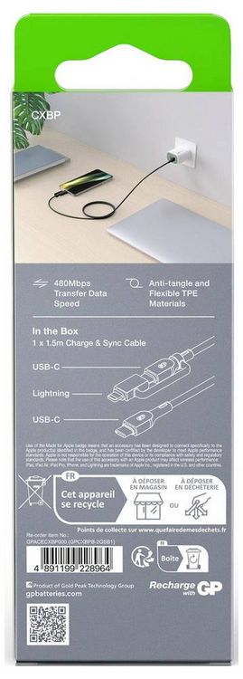Produktbild: GP USB-Kabel USB-C&reg;, Apple Lightning Stecker 1.50m Schwarz GPCBCXBPBKUSB964