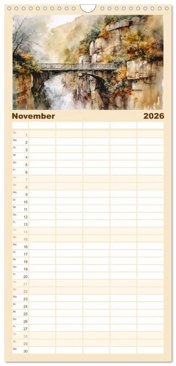 Produktbild: Familienplaner 2026 - Br&uuml;ckenromantik mit 5 Spalten (Wandkalender, 21 x 45 cm) CALVENDO