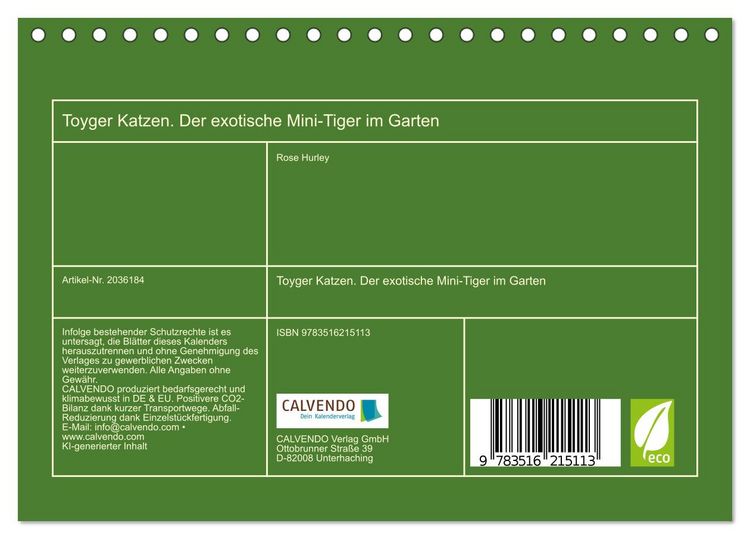Produktbild: Toyger Katzen. Der exotische Mini-Tiger im Garten (Tischkalender 2026 DIN A5 quer), CALVENDO Monatskalender