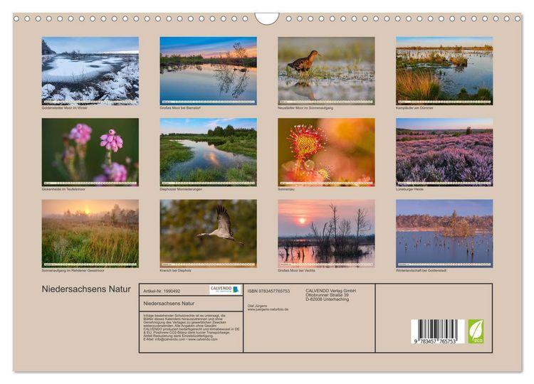 Produktbild: Niedersachsens Natur (Wandkalender 2026 DIN A3 quer), CALVENDO Monatskalender