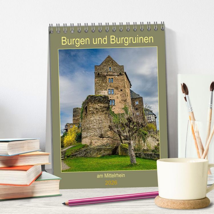 Produktbild: Burgen und Burgruinen am Mittelrhein (Tischkalender 2026 DIN A5 hoch), CALVENDO Monatskalender