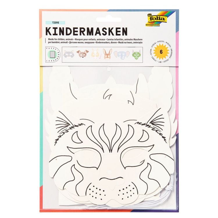 Produktbild: folia Kindermasken Tiere zum Ausmalen aus Pappe 6 St&uuml;ck