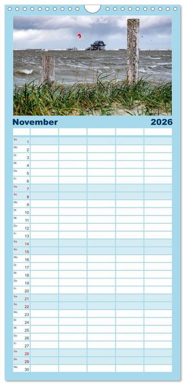 Produktbild: Familienplaner 2026 - Sankt Peter-Ording: Die raue Sch&ouml;nheit an der Nordsee mit 5 Spalten (Wandkalender, 21 x 45 cm) CALVENDO