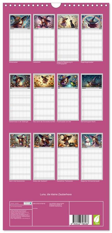 Produktbild: Familienplaner 2027 - Luna, die kleine Zauberhexe mit 5 Spalten (Wandkalender, 21 x 45 cm) CALVENDO