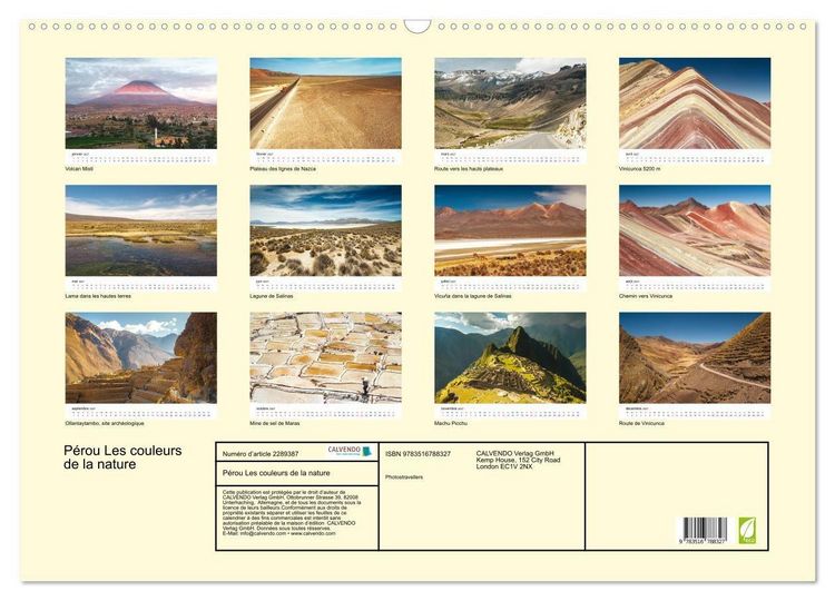 Produktbild: P&eacute;rou Les couleurs de la nature (Calendrier mural 2027 DIN A2 vertical), CALVENDO calendrier mensuel