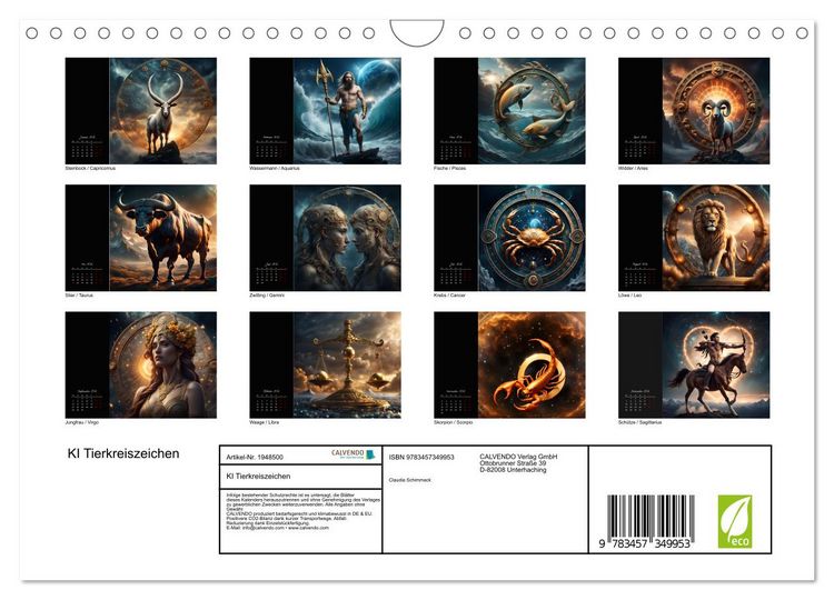 Produktbild: KI Tierkreiszeichen (Wandkalender 2026 DIN A4 quer), CALVENDO Monatskalender