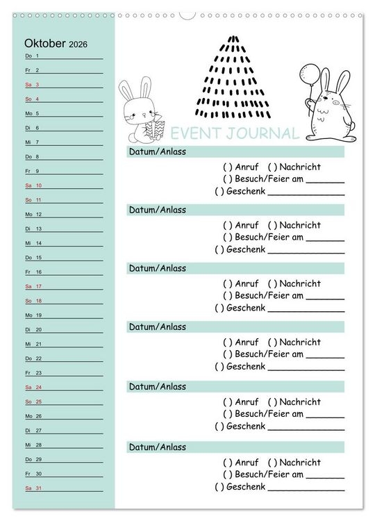 Produktbild: Geburtstagsplaner Doodle Tiere - F&uuml;r Termine, Geschenke, Eventdetails & mehr (Wandkalender 2026 DIN A2 hoch), CALVENDO Monatskalender