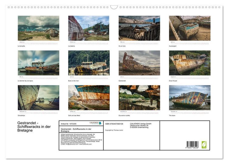 Produktbild: Gestrandet - Schiffswracks in der Bretagne (Wandkalender 2026 DIN A2 quer), CALVENDO Monatskalender