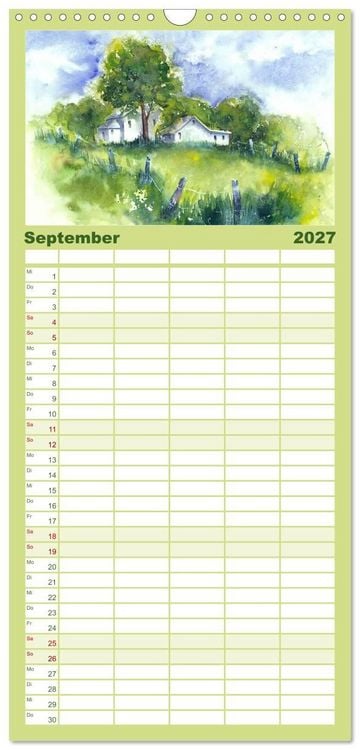 Produktbild: Familienplaner 2027 - Garten Aquarelle mit 5 Spalten (Wandkalender, 21 x 45 cm) CALVENDO