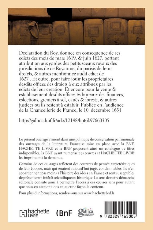 Produktbild: Declaration du Roy, donnee en consequence de ses edicts des mois de mars 1619 et juin 1627