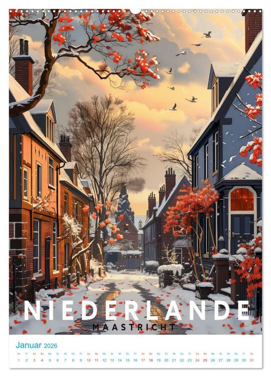 Produktbild: Niederlande - Old School Poster Style (hochwertiger Premium Wandkalender 2026 DIN A2 hoch), Kunstdruck in Hochglanz