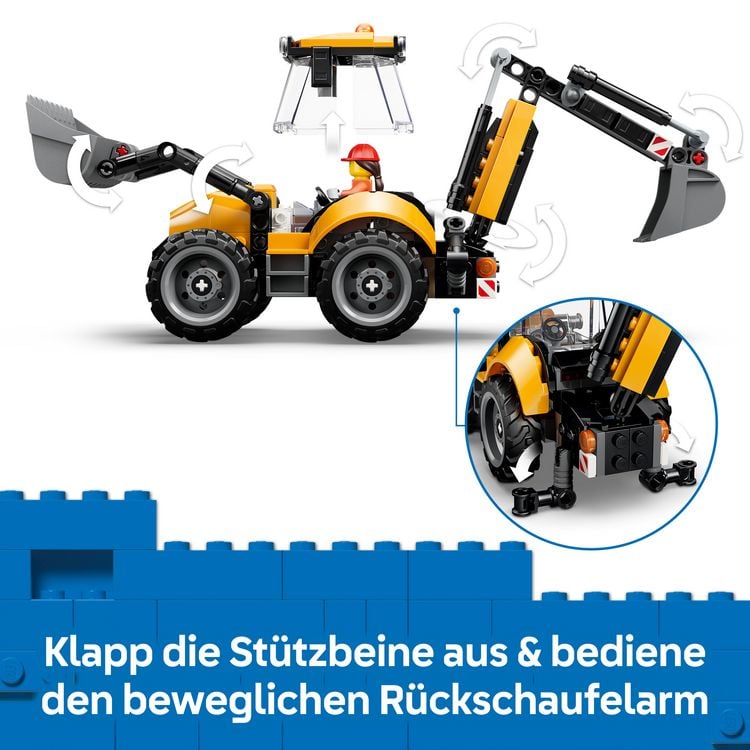 Produktbild: LEGO City 60480 Gelber Baggerlader, Baufahrzeug mit wirklichkeitsgetreuen Funktionen