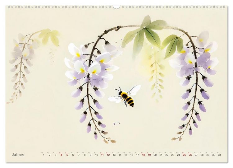 Produktbild: Zen der Natur - Pflanzen und Insekten im Stile der Tuschmalerei (hochwertiger Premium Wandkalender 2026 DIN A2 quer), Kunstdruck in Hochglanz
